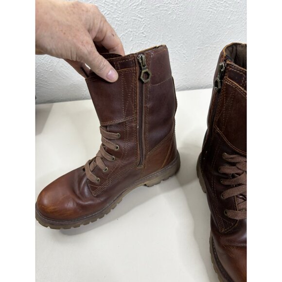 Timberland Sz 8 Earthkeepers Leather Brown Double Buckle Side Zip Boots  EUC - Picture 4 of 12